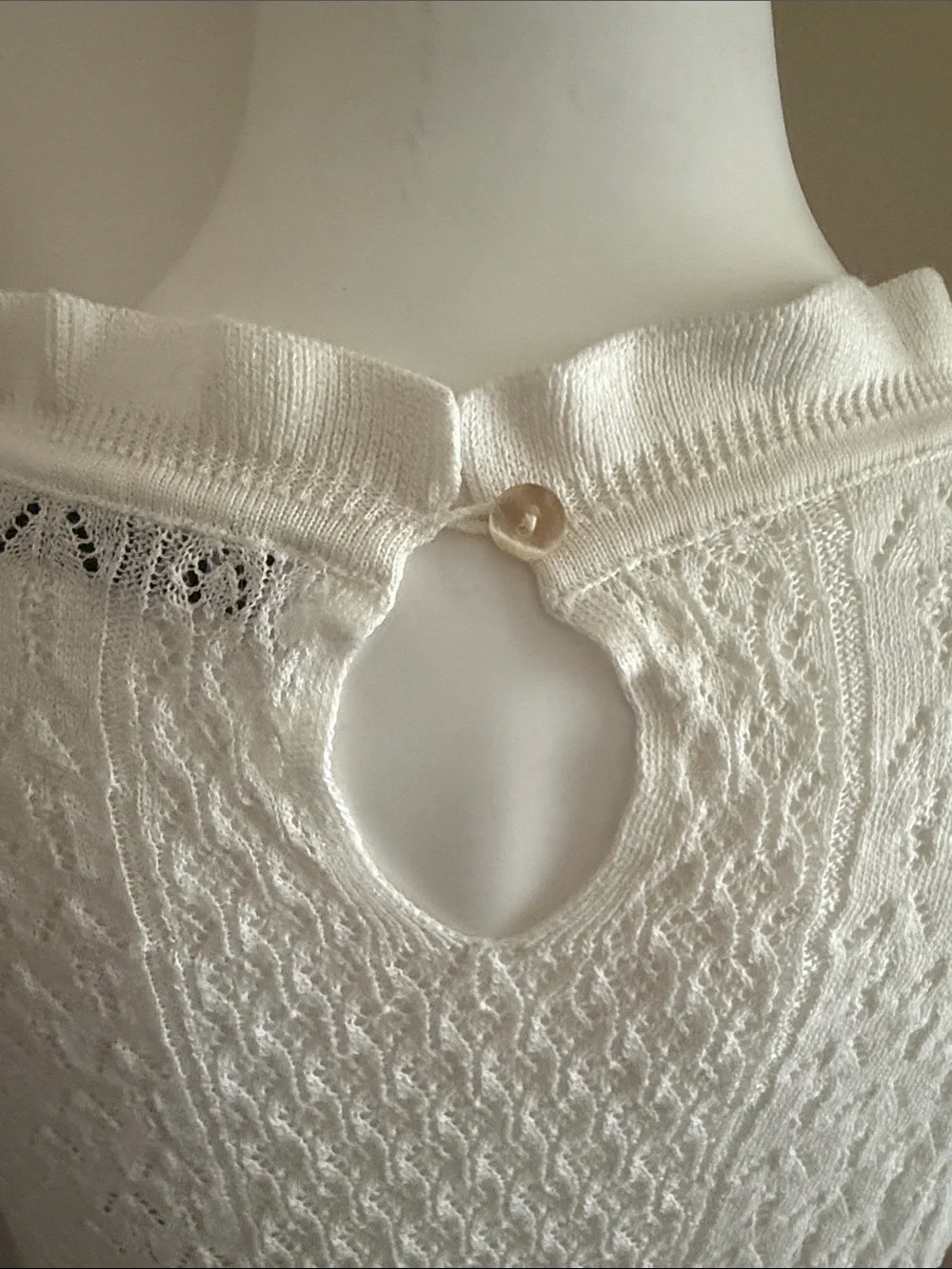 Zara Cream Lace-Trim Ruffled Babydoll Knit Top - XL